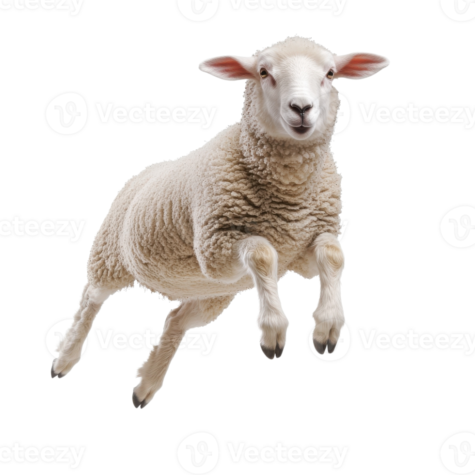 Happy Sheep Jumping in Meadow on transparent background. png