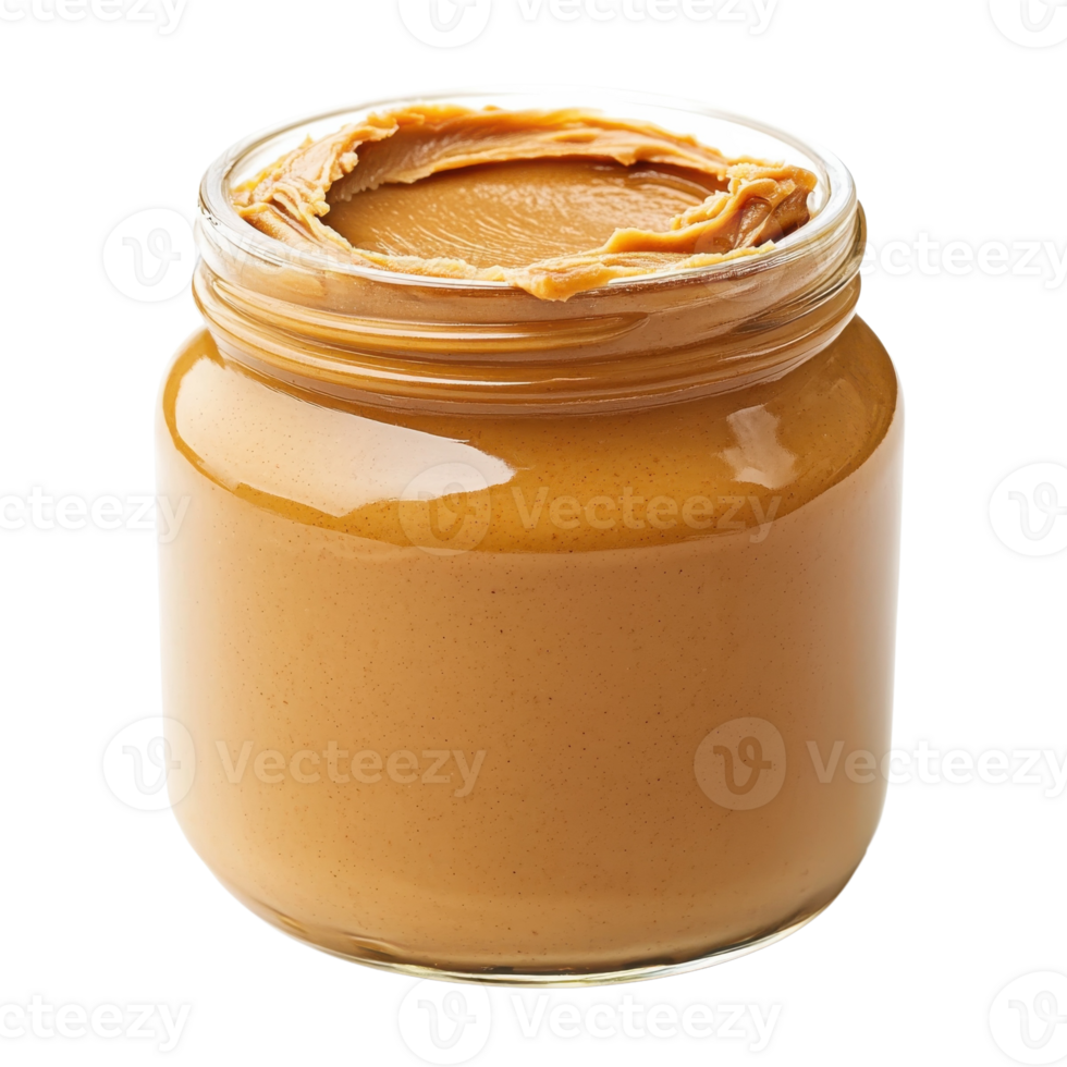 Creamy Peanut Butter Jar Close Up on transparent background. png