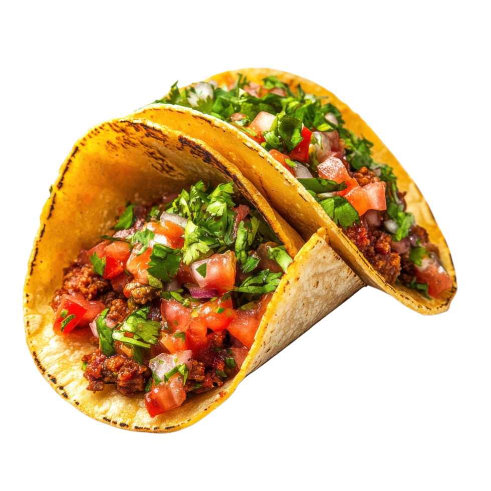 Delicious Mexican Tacos Close Up on transparent background. png
