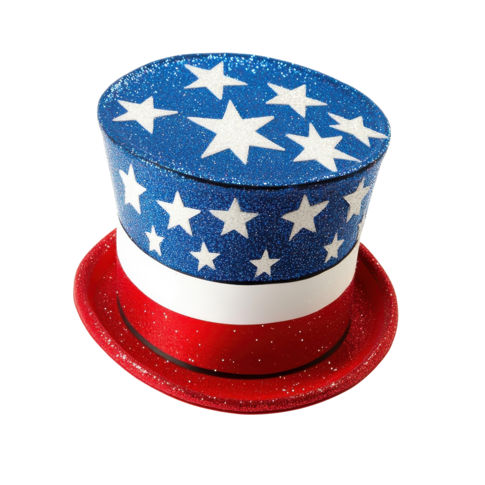 Patriotic Top Hat with Stars on transparent background. png