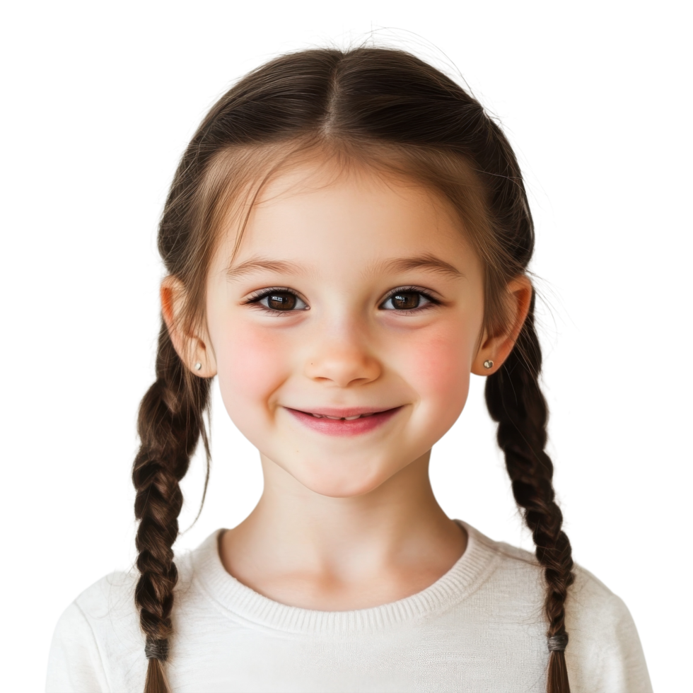 Smiling Girl with Pigtails Portrait on transparent background. png