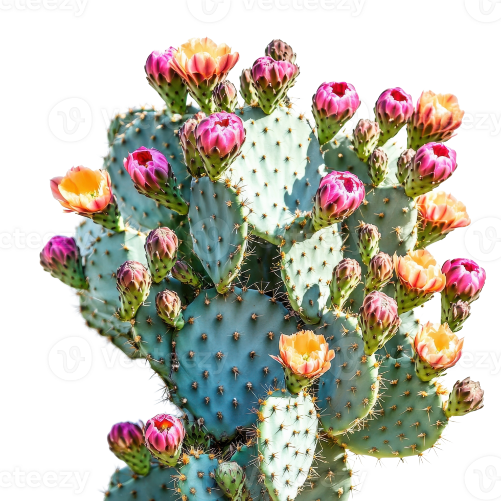 Cactus Bush Blooming Prickly Pear on transparent background. png