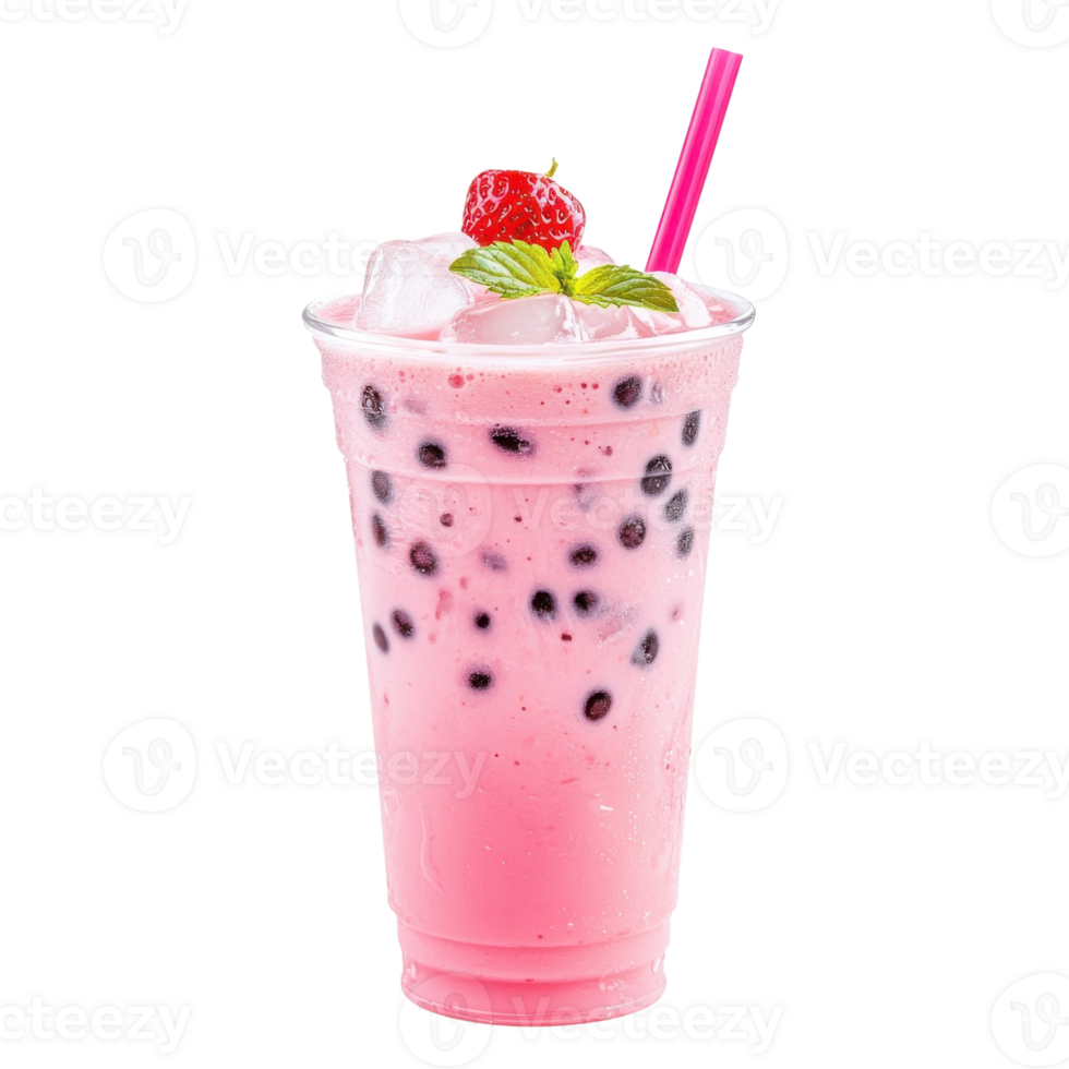 Refreshing Pink Bubble Tea with Tapioca on transparent background. png