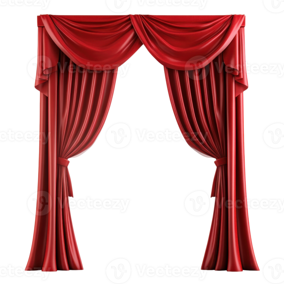 Elegant Red Curtain Window Decor on transparent background. png