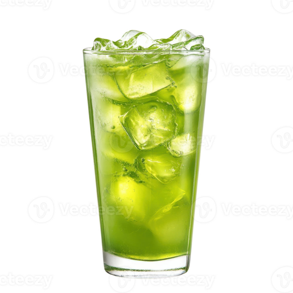 Refreshing Green Beverage with Ice on transparent background. png