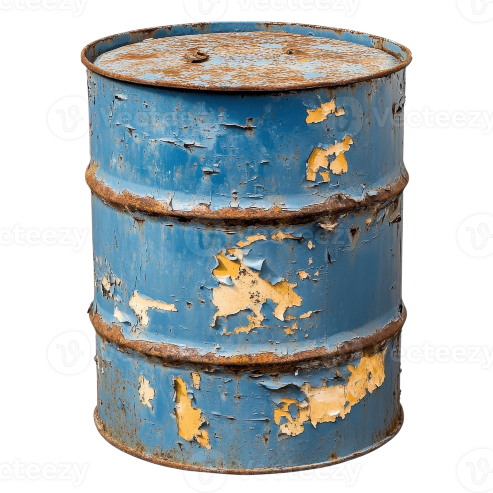 Rusty Barrel with Peeling Paint on transparent background. png