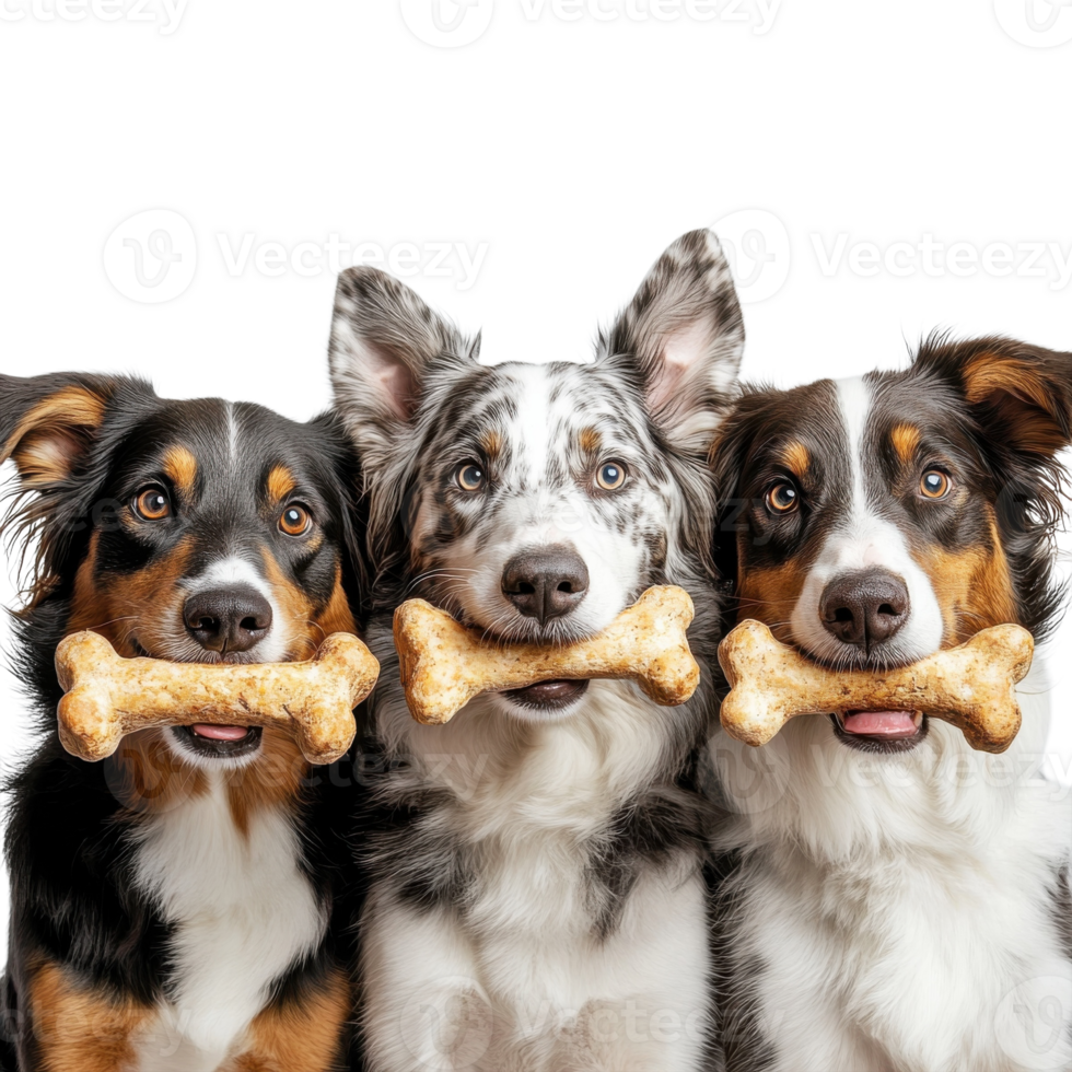Australian Shepherds Enjoying Meal on transparent background. png