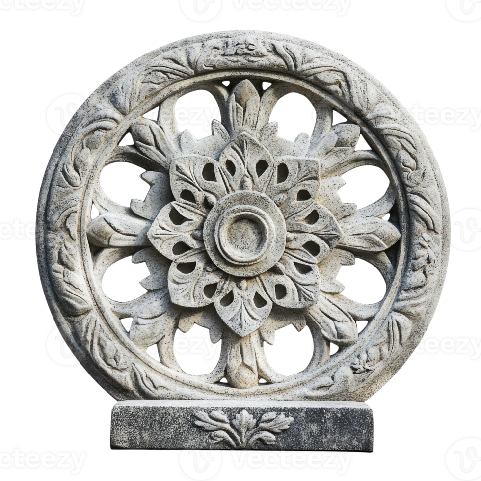 Intricate Stone Wheel Design on transparent background. png