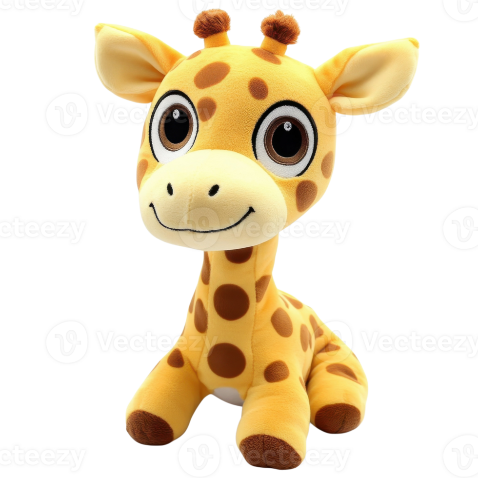 Adorable Plush Giraffe Toy on transparent background. png