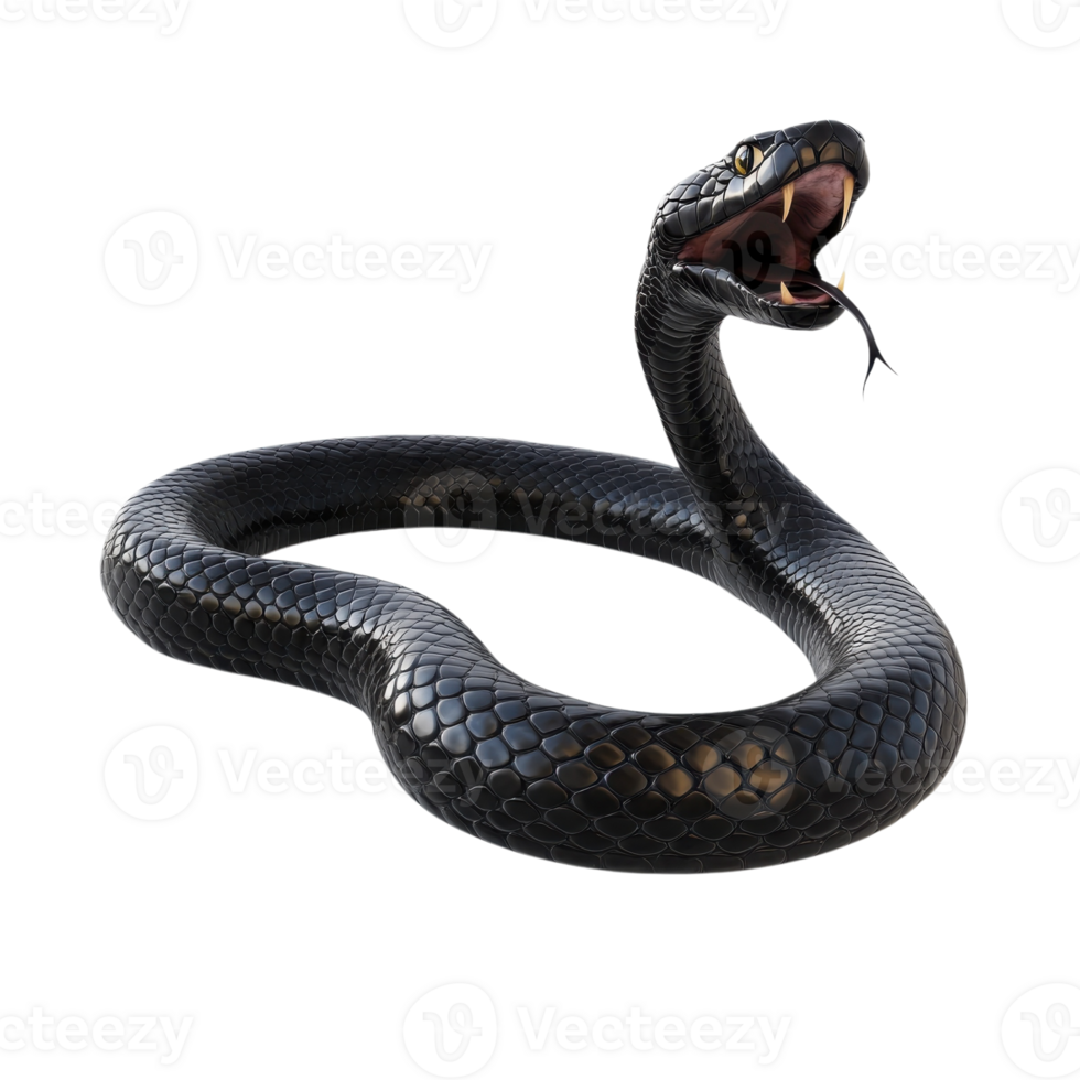 Venomous Black Snake Striking Pose on transparent background. png