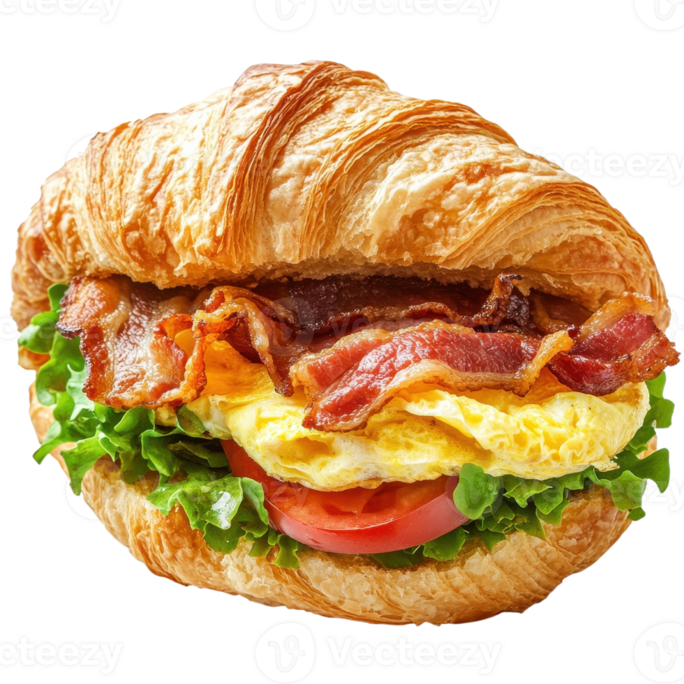 Delicious Bacon Omelet Croissant on transparent background. png