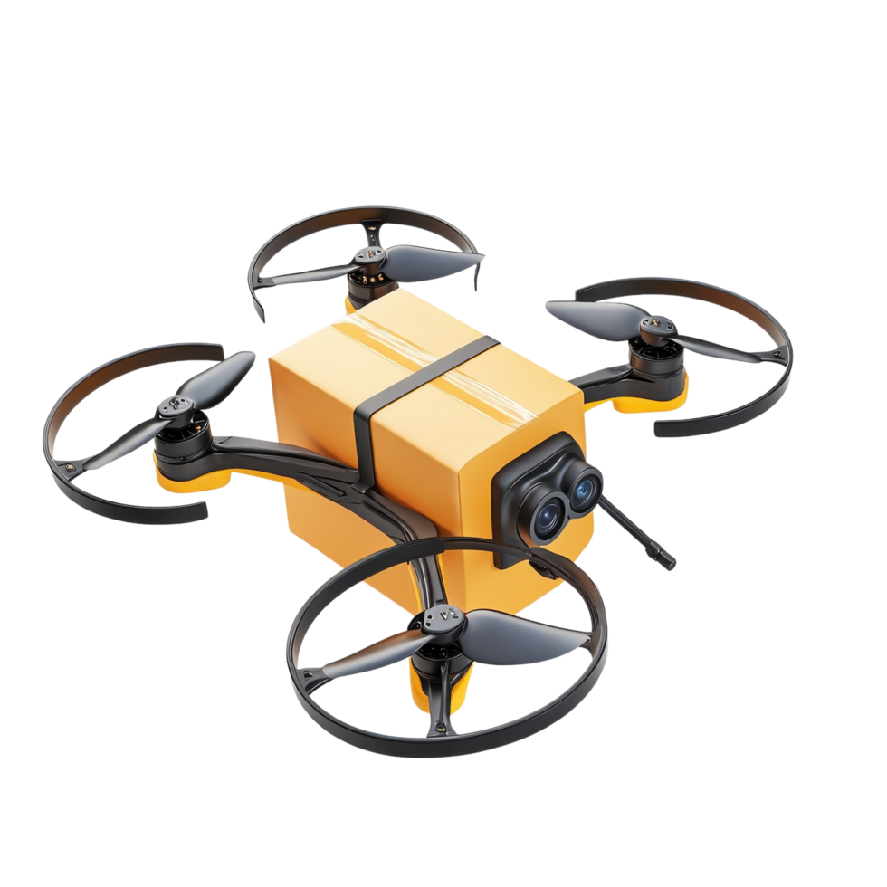 Delivery Drone Package Aerial Shot on transparent background. png