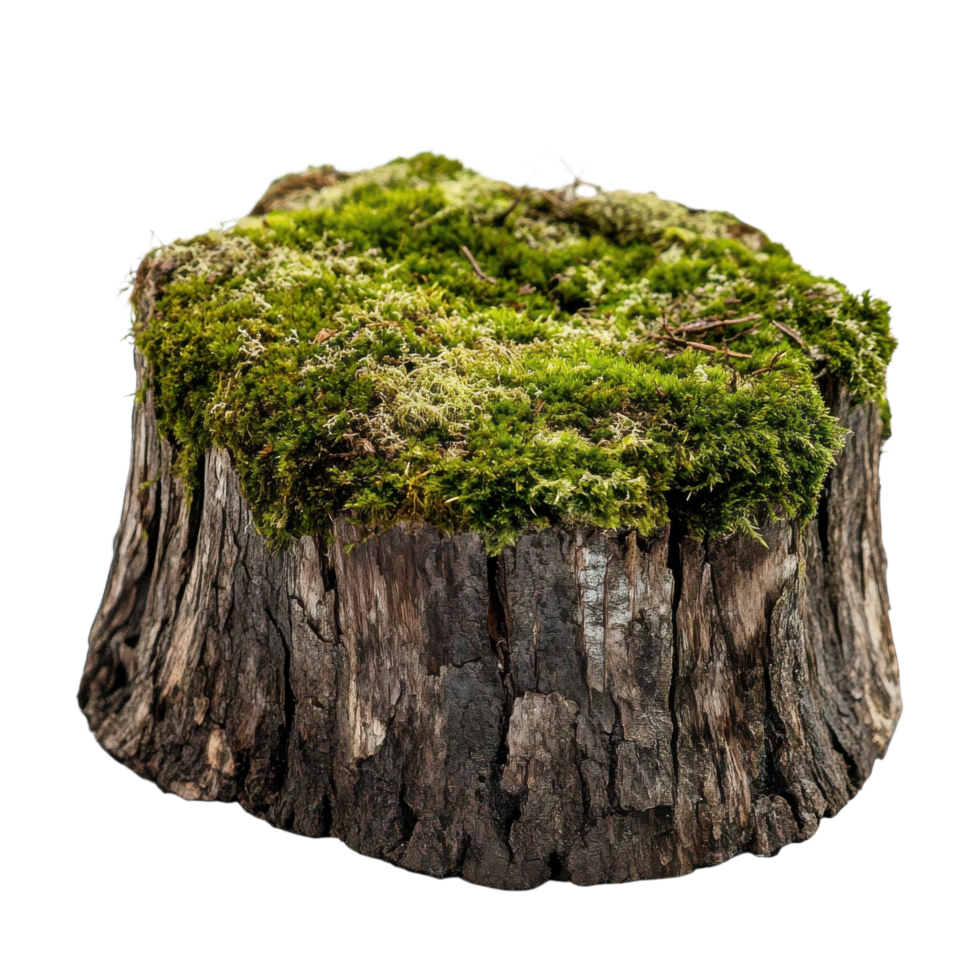 Moss Covered Tree Stump Detail on transparent background. png