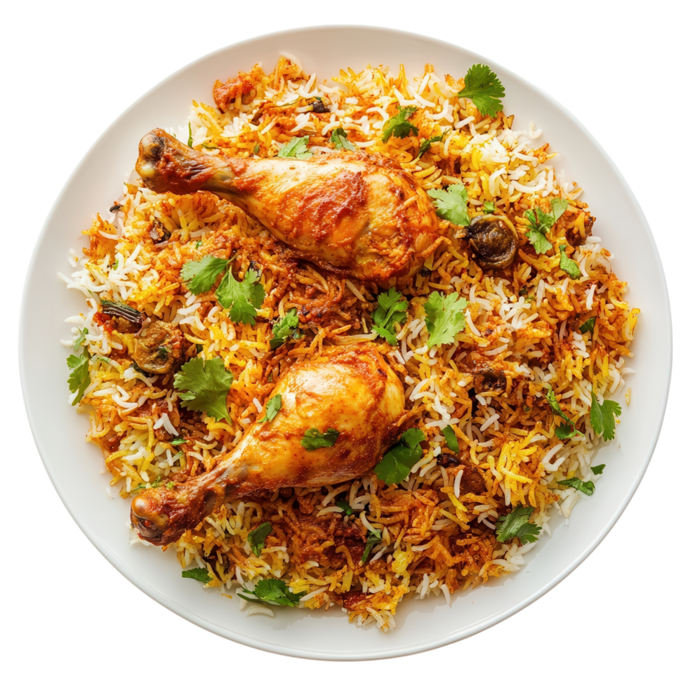Delicious Chicken Biryani Plate on transparent background. png