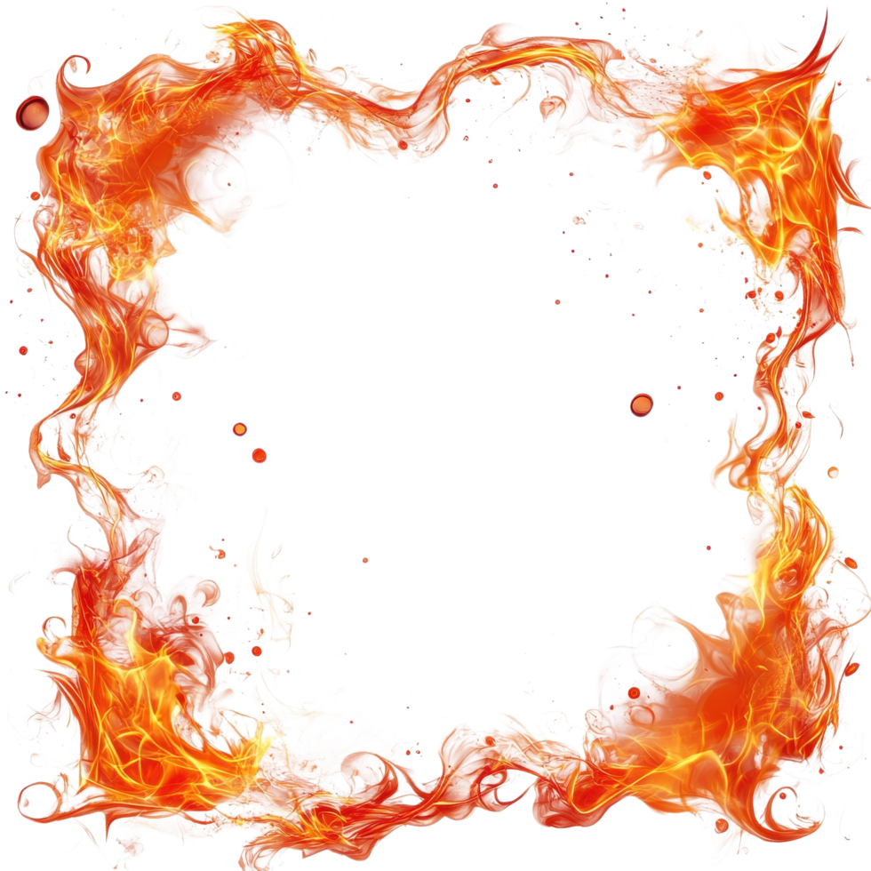 Fiery Frame Border on White on transparent background. png