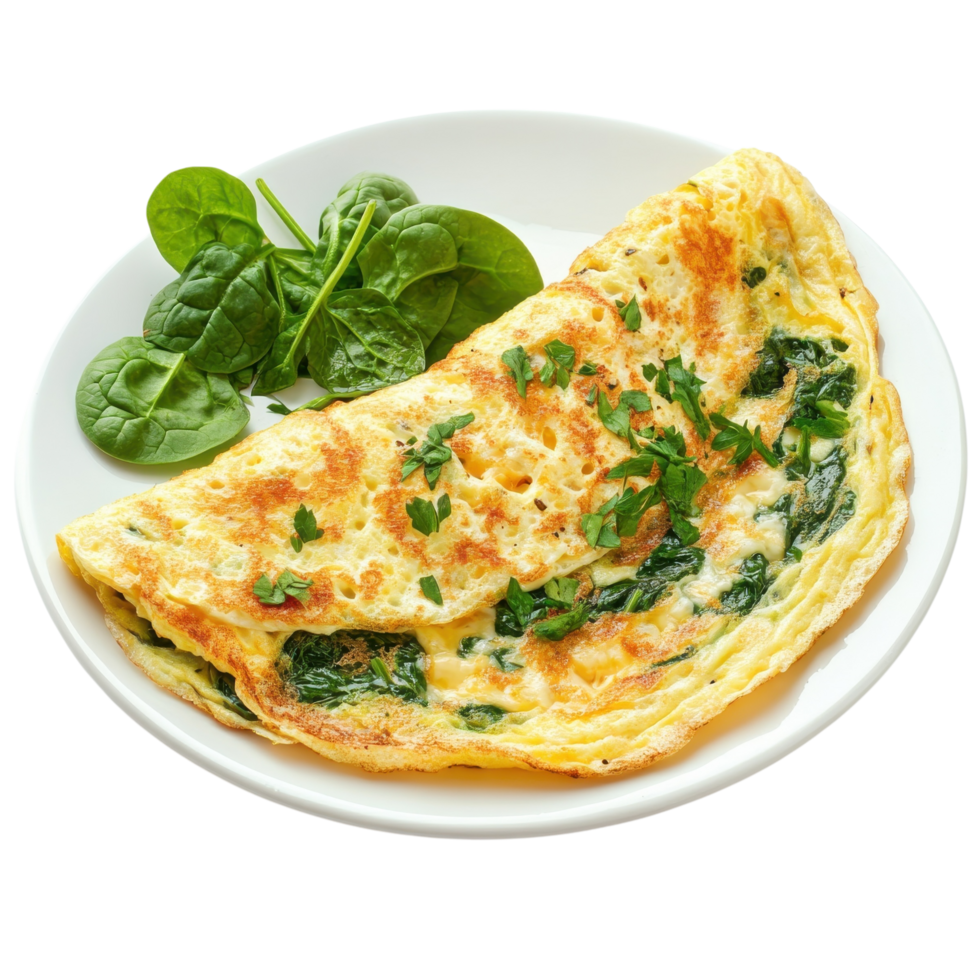 Delicious Spinach and Cheese Omelette on transparent background. png