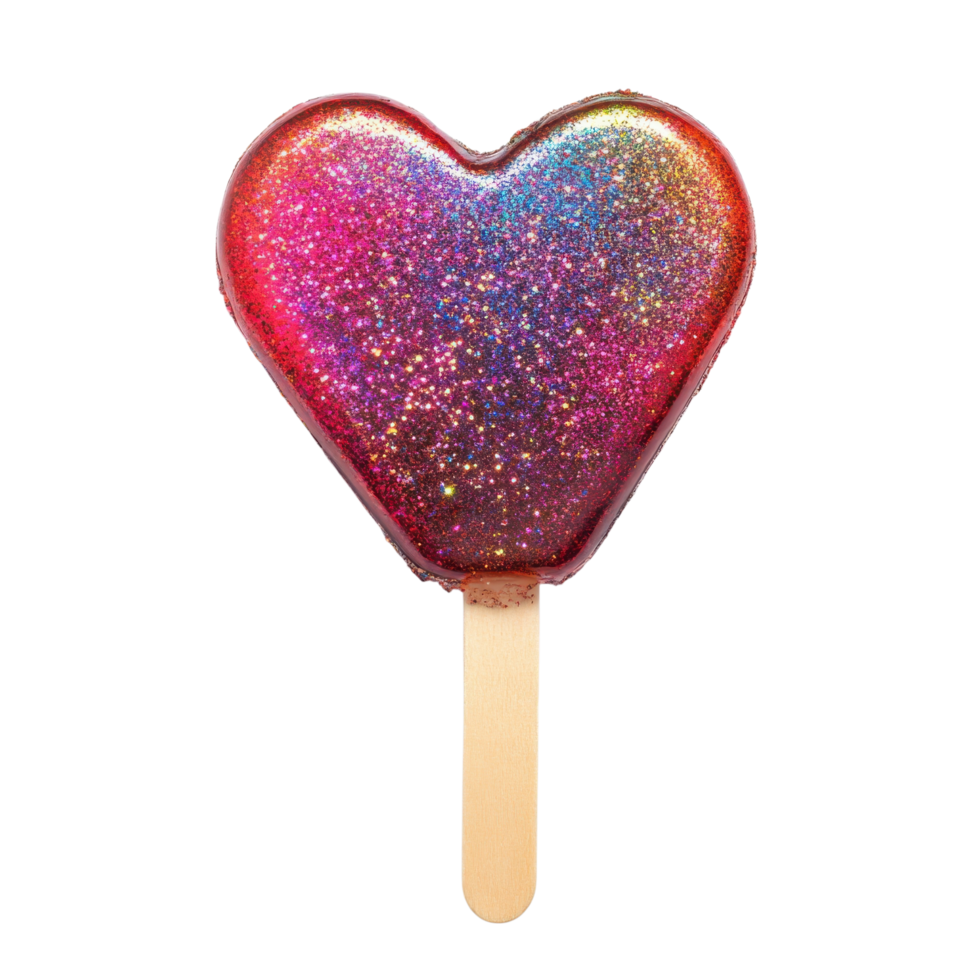 Glittery Heart Popsicle Summer Sweet on transparent background. png