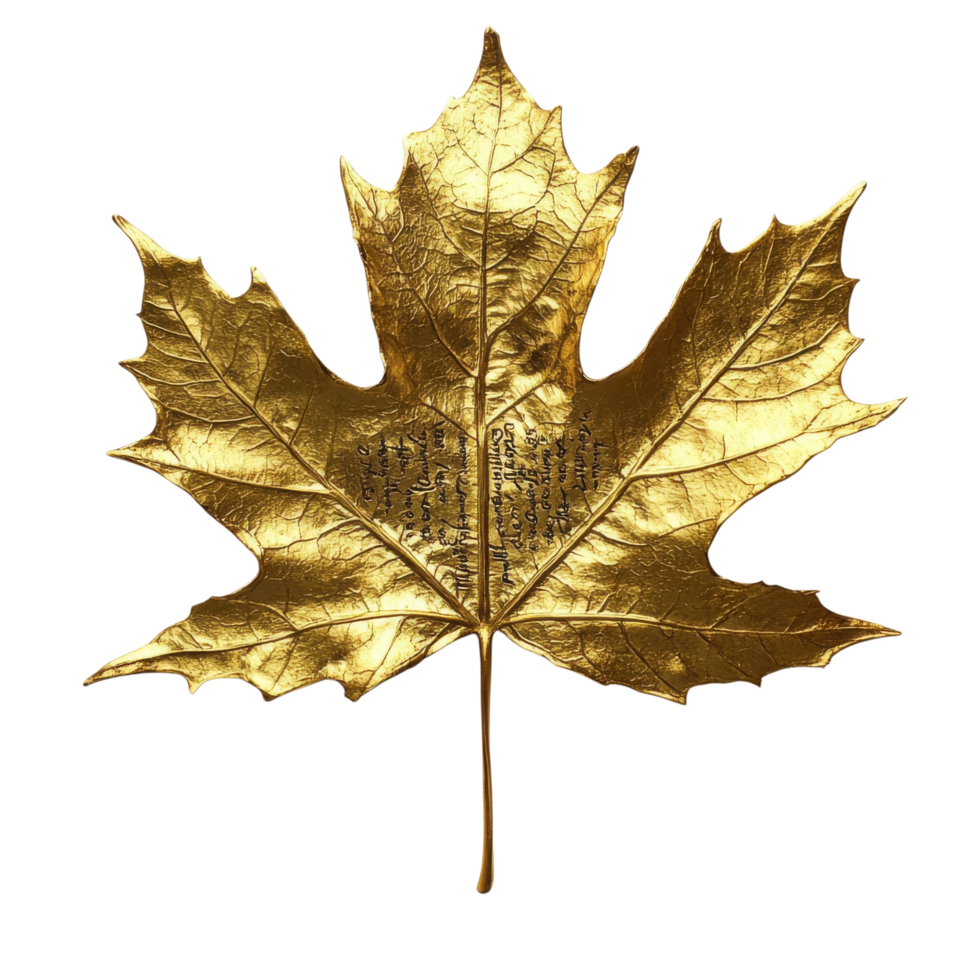 Golden Maple Leaf Quote Image on transparent background. png
