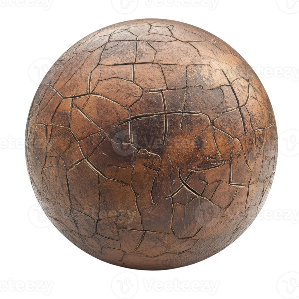 Rustic Charm Old Textured Ball on transparent background. png