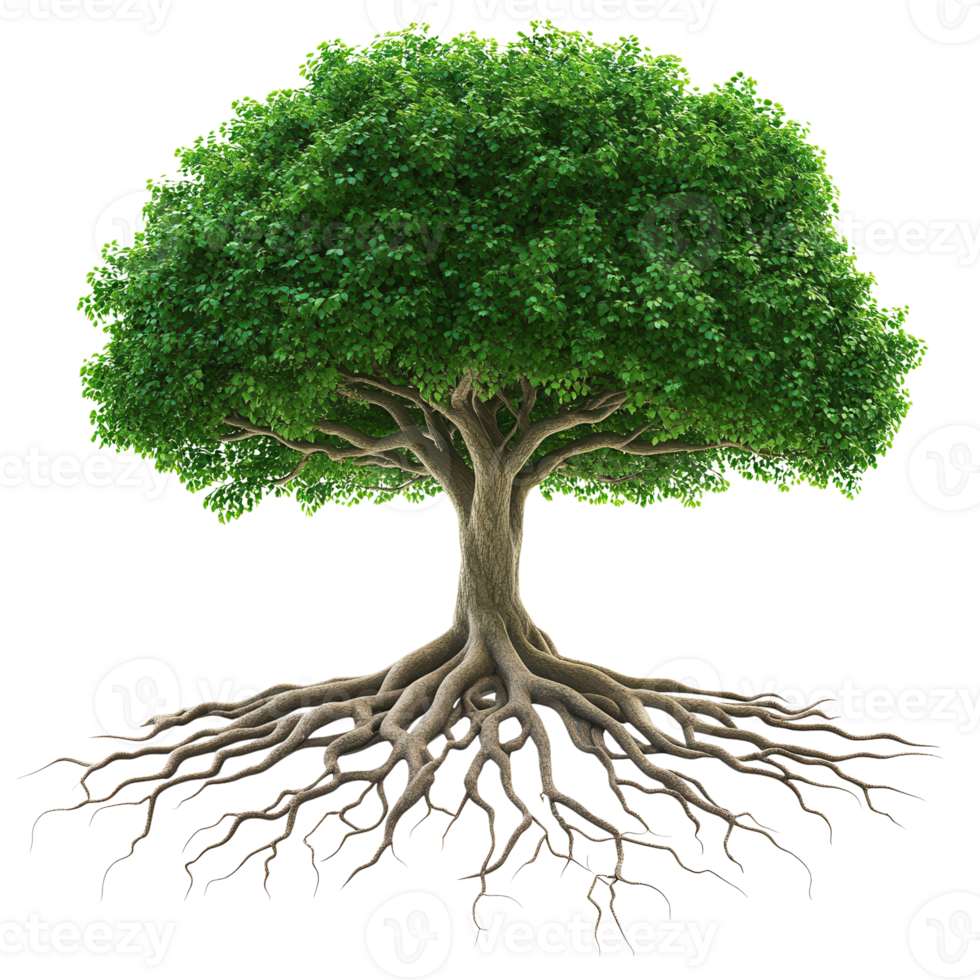Green Tree with Exposed Roots on transparent background. png