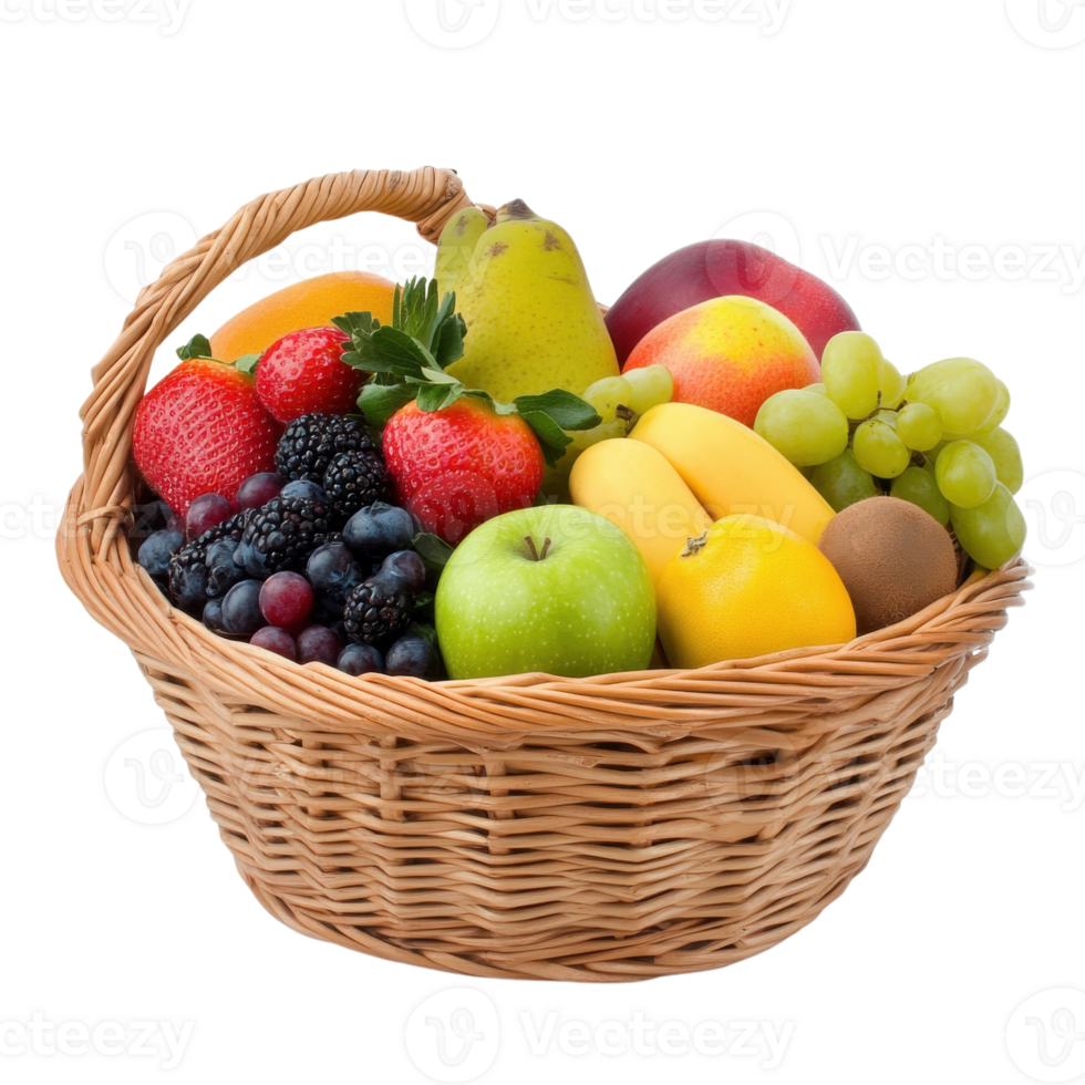 Healthy Snack Fruit Basket Abundance on transparent background. png