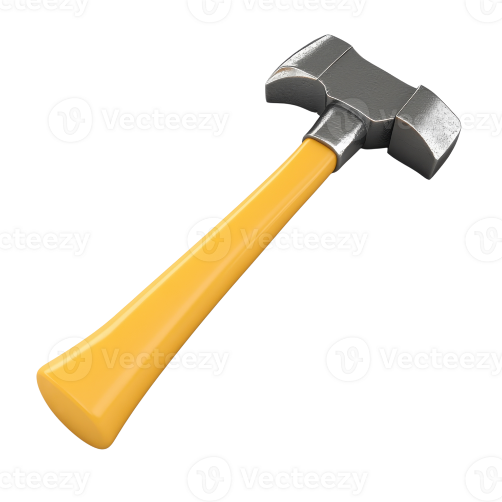 Realistic 3D Hammer Tool Render on transparent background. png