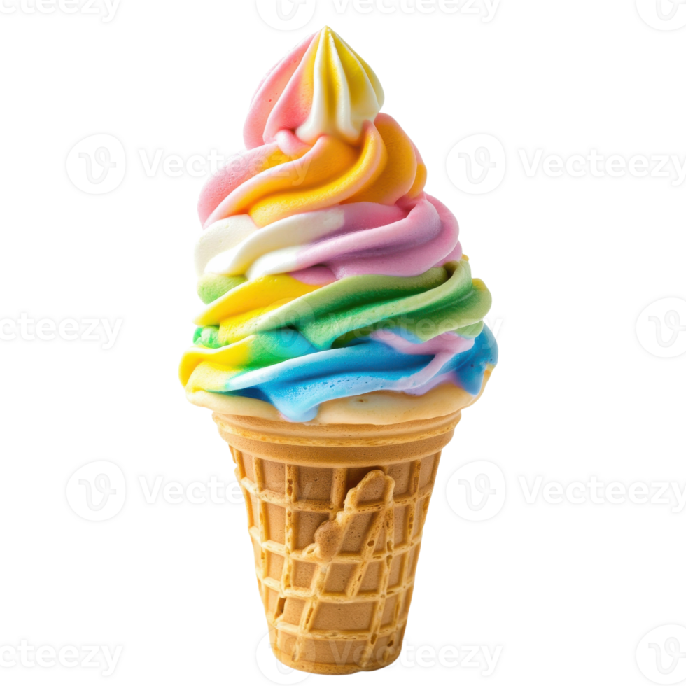 Rainbow Swirl Soft Serve Ice Cream on transparent background. png