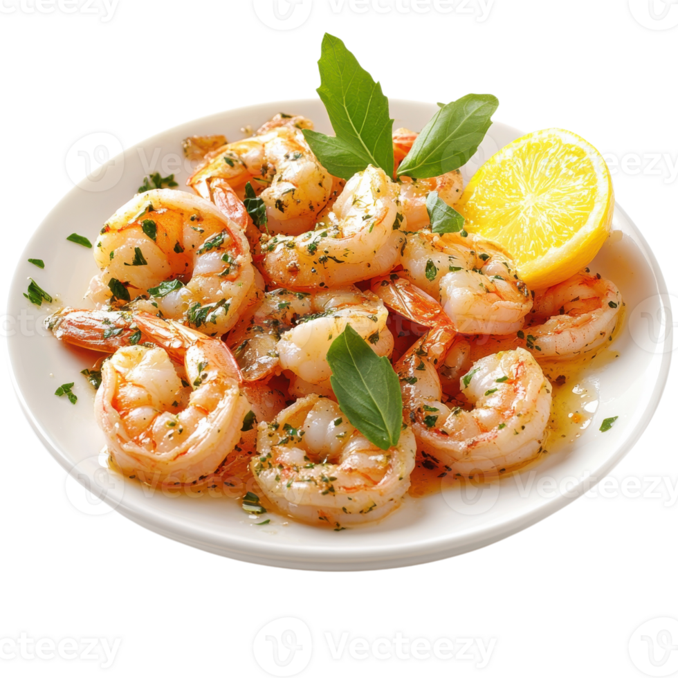 Shrimp Scampi Plate Seafood Delicacy on transparent background. png