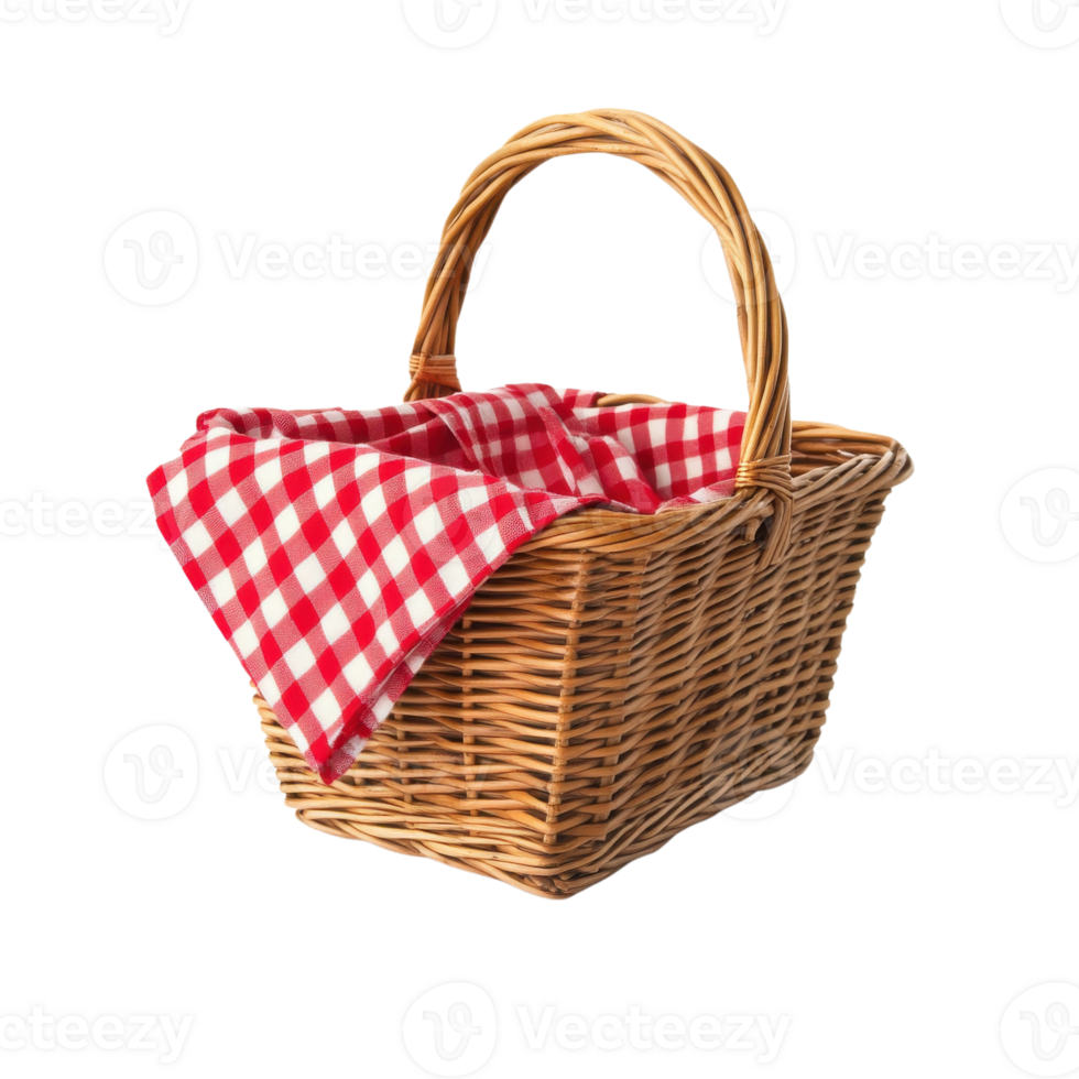 Empty Picnic Basket Red Napkin on transparent background. png