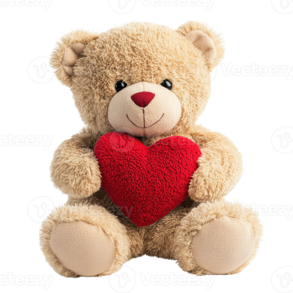 Adorable Beige Teddy with Heart on transparent background. png