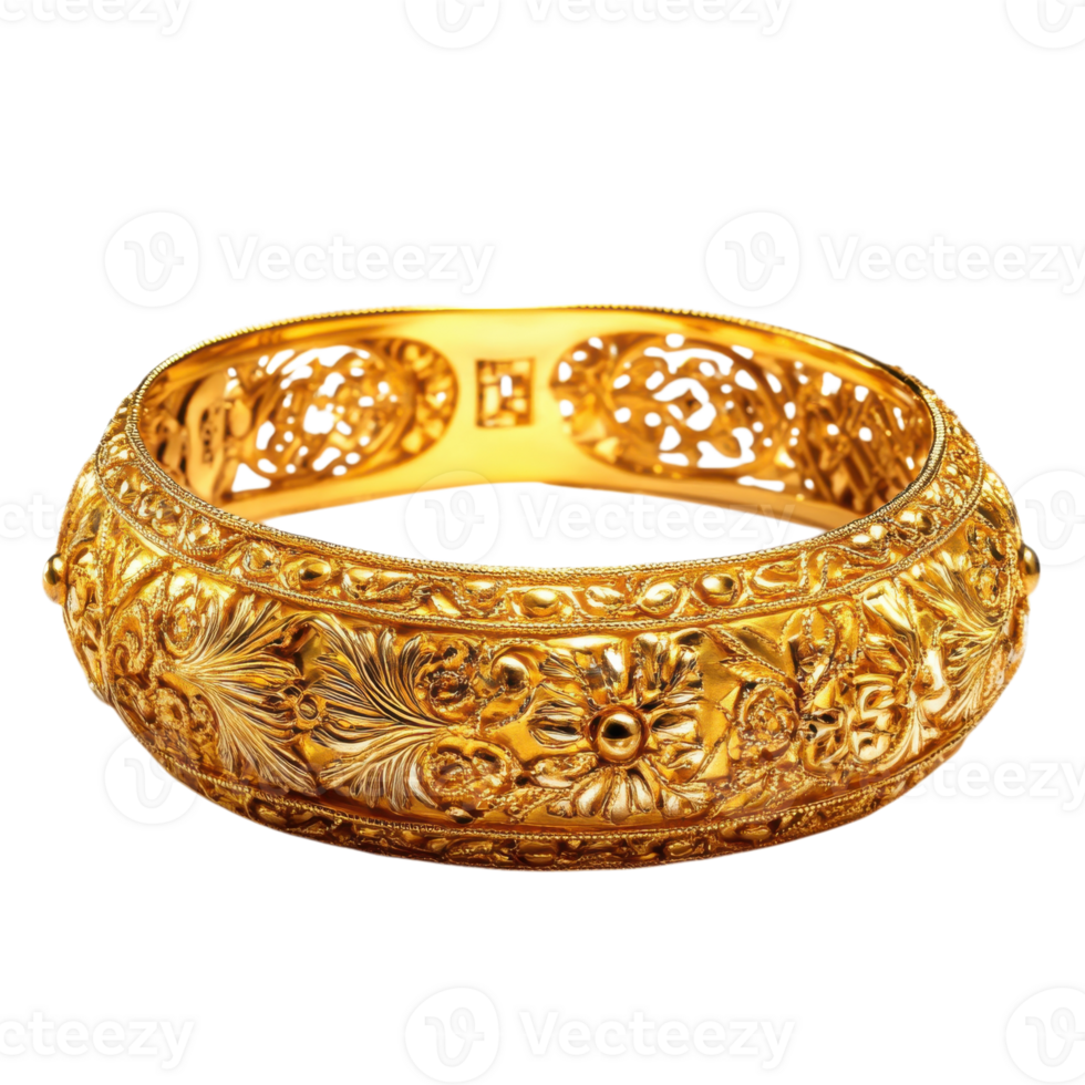 Luxury Gold Bracelet Intricate Design on transparent background. png