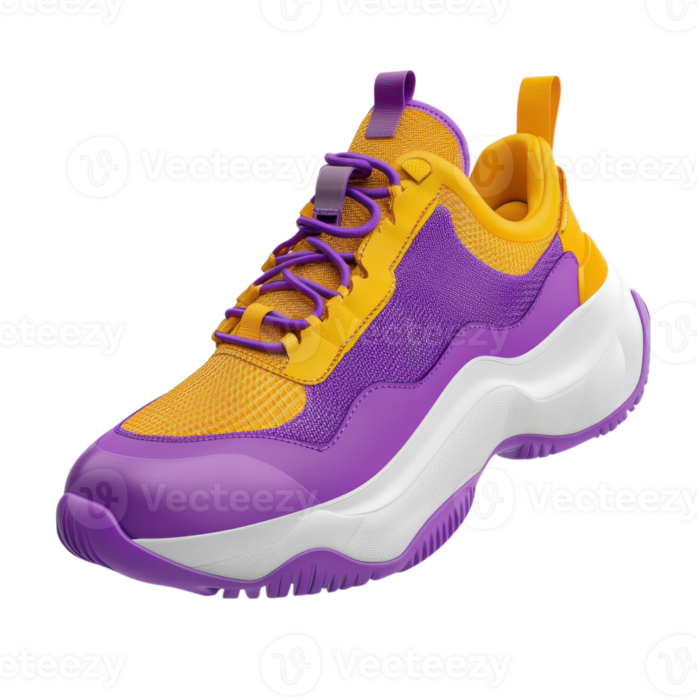Stylish Purple Yellow Sneaker on transparent background. png