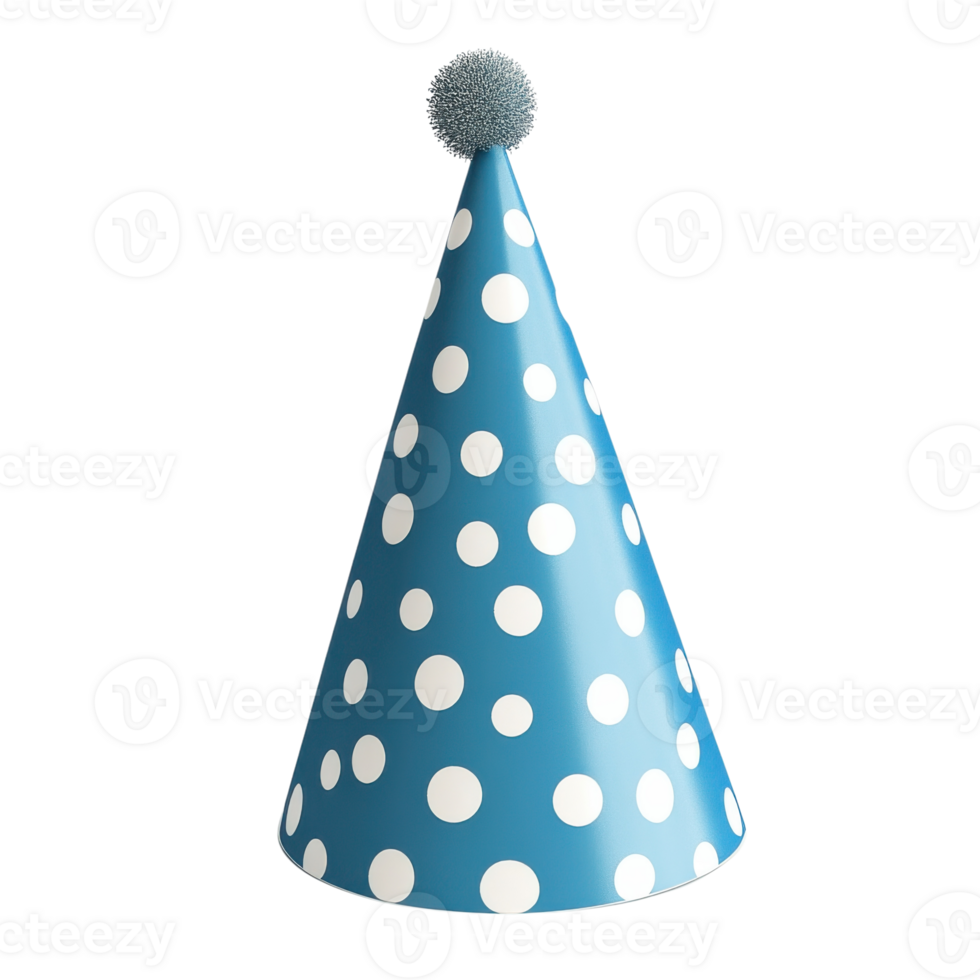 Blue White Polka Dot Party Hat on transparent background. png
