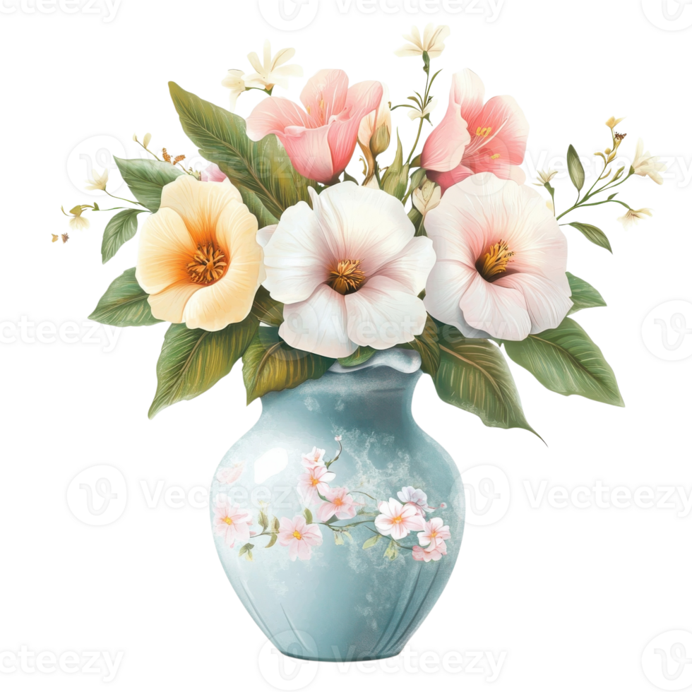 Floral Vase on White Background on transparent background. png