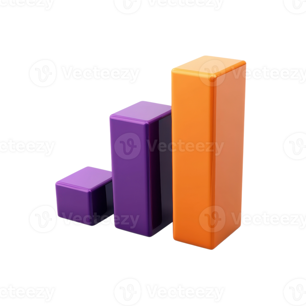Vibrant 3D Bar Graph Data on transparent background. png