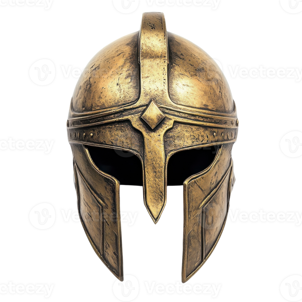 Golden Spartan Warrior Helmet on transparent background. png