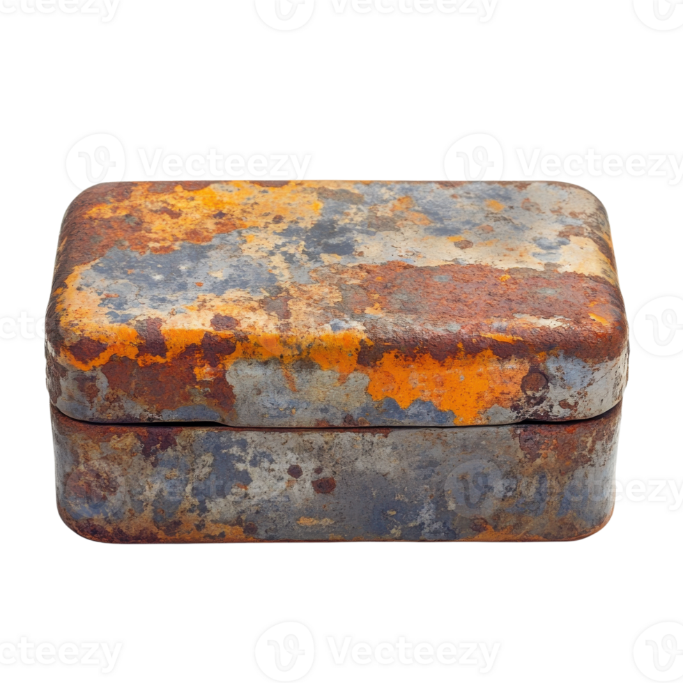 Weathered Metal Box with Rust on transparent background. png