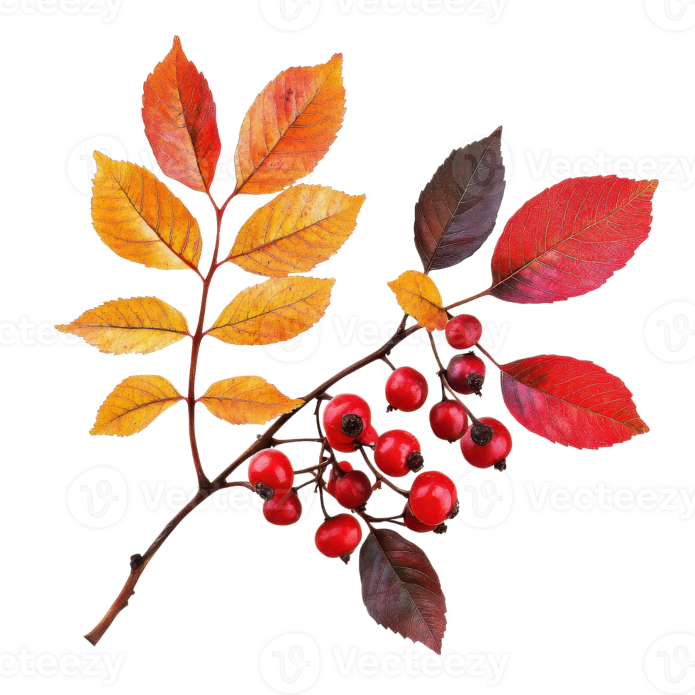 Autumnal Red Sumac Branch on transparent background. png