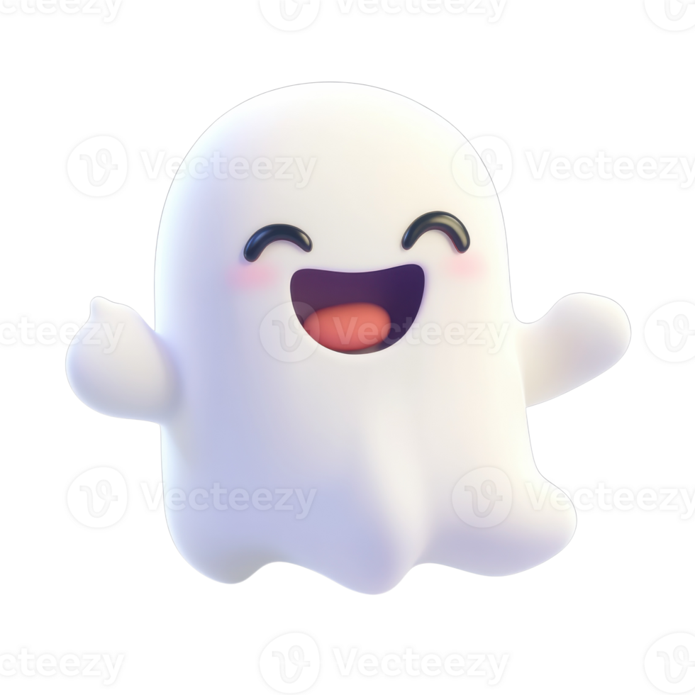 Happy Cartoon Ghost Illustration on transparent background. png