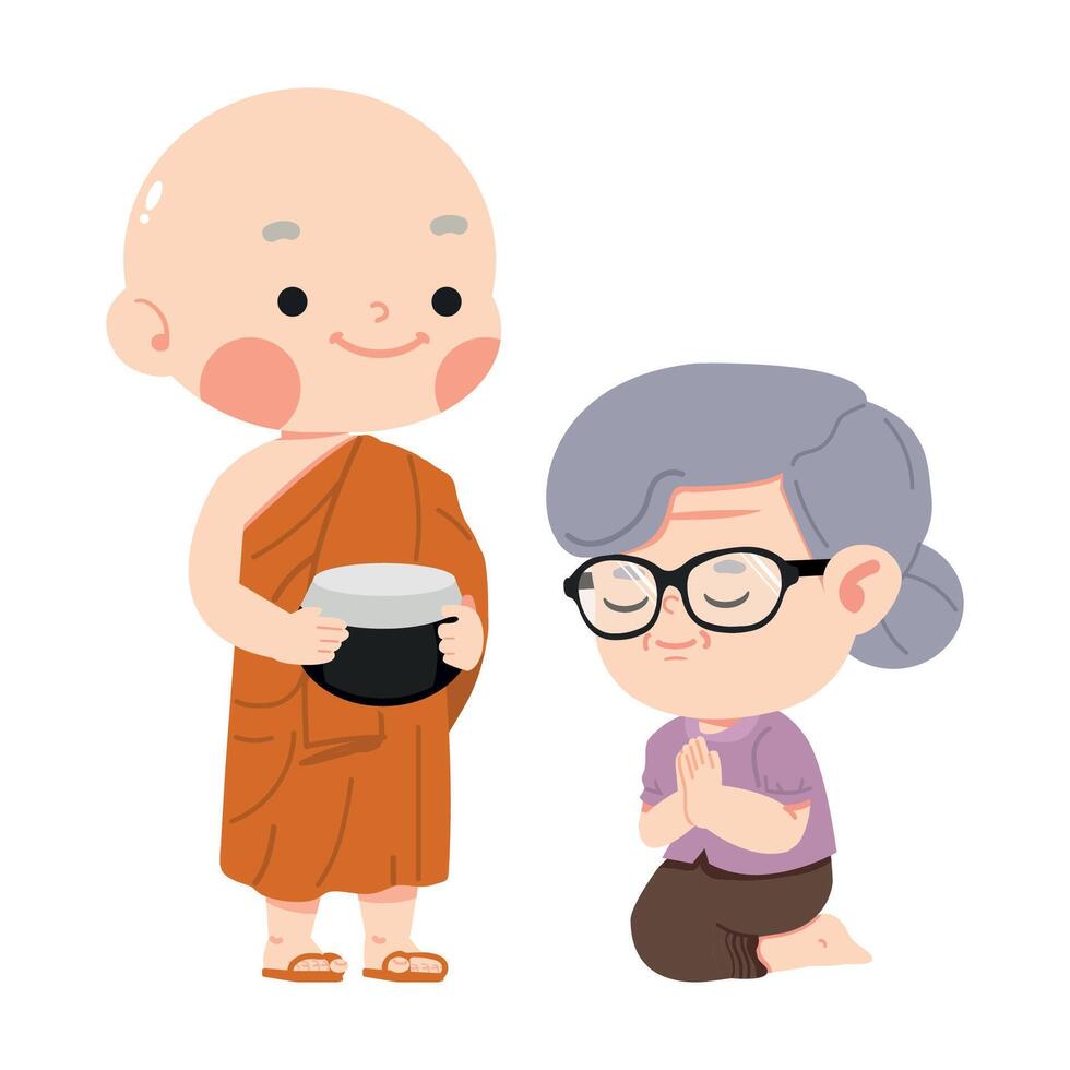 Monk and Elderly Woman Praying vector