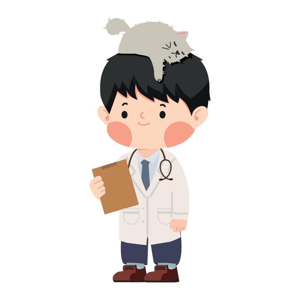 Cartoon Veterinarian with Cat on Head vector