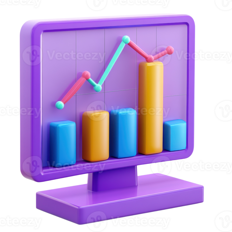 Colorful 3D Bar Graph Data Chart on transparent background. png