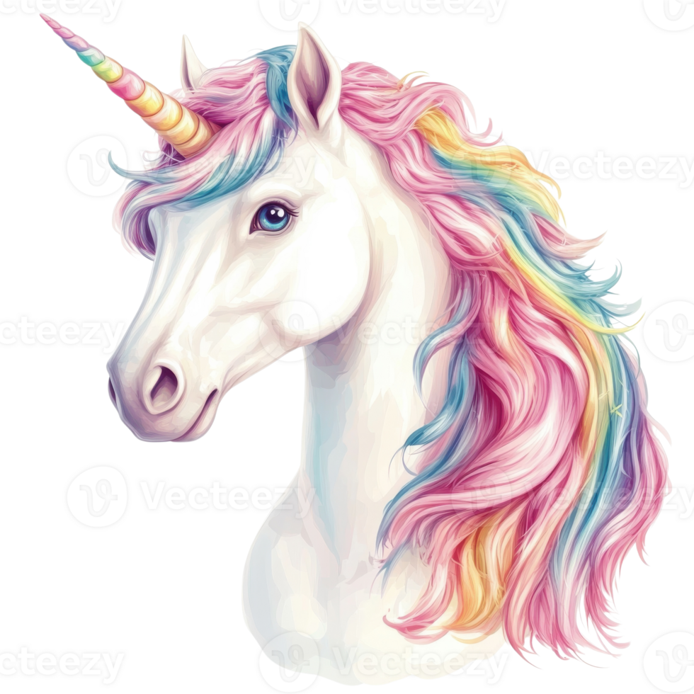 Cute Unicorn Pastel Rainbow Dreams on transparent background. png