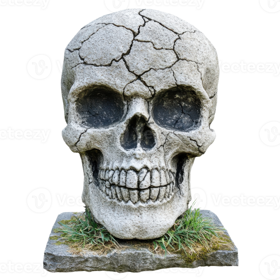 Ancient Tombstone Skull Design on transparent background. png