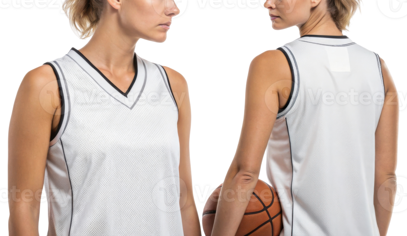stylish basketball jersey mockup featuring woman showcasing front and back views, perfect for sports apparel design png