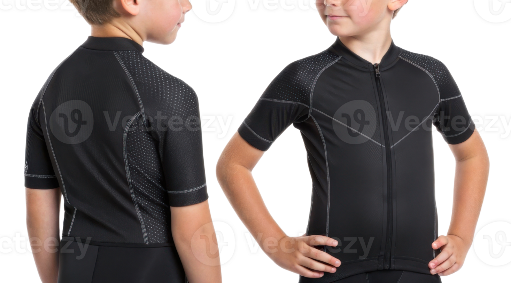 stylish cycling jersey mockup designed for kids, showcasing sleek black design that combines comfort and performance png