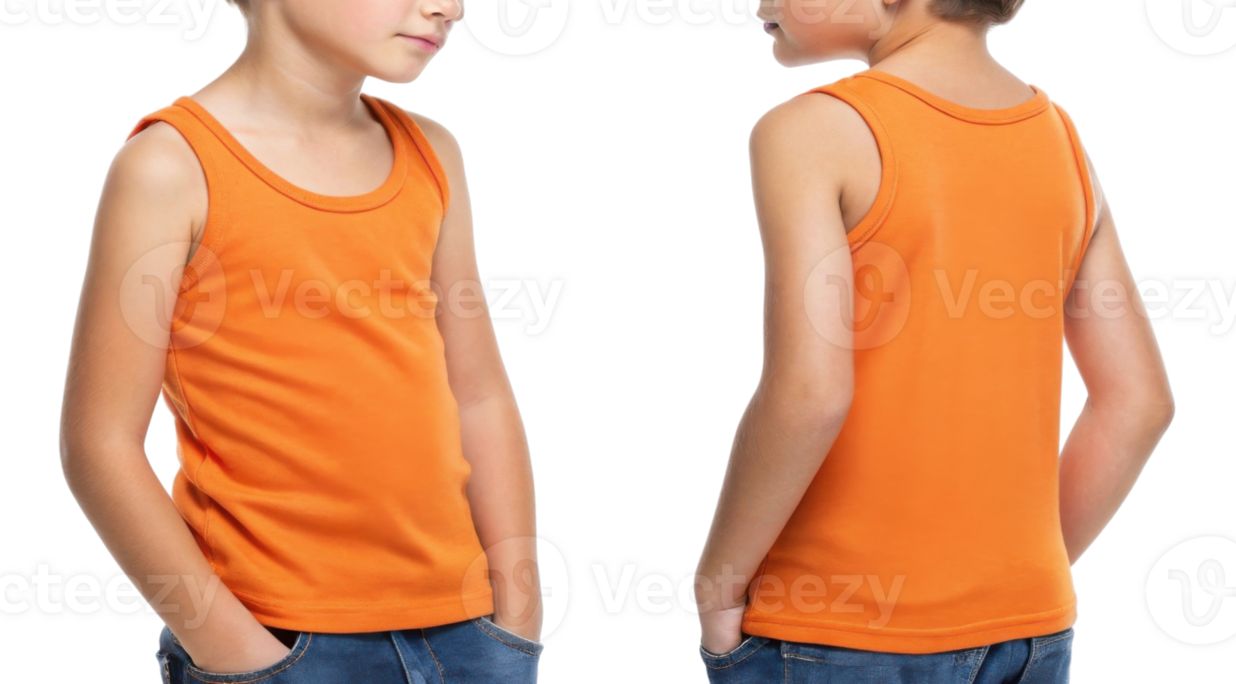 stylish tank top mockup featuring young child in orange sleeveless design, perfect for showcasing casual summer wear png