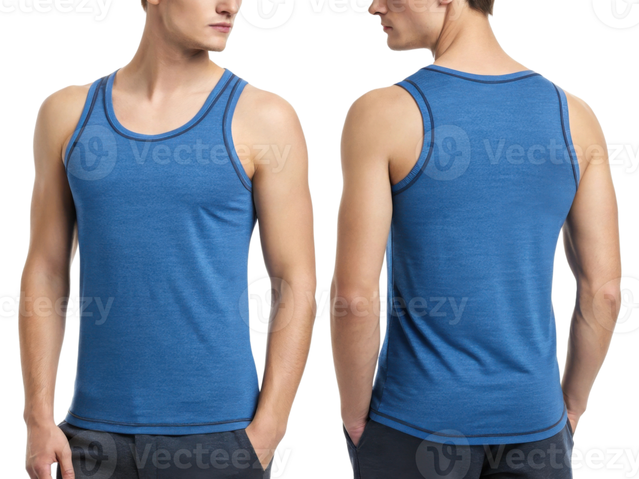 stylish tank top mockup showcasing blue design perfect for casual wear or workouts. This versatile piece is ideal for layering or solo use png
