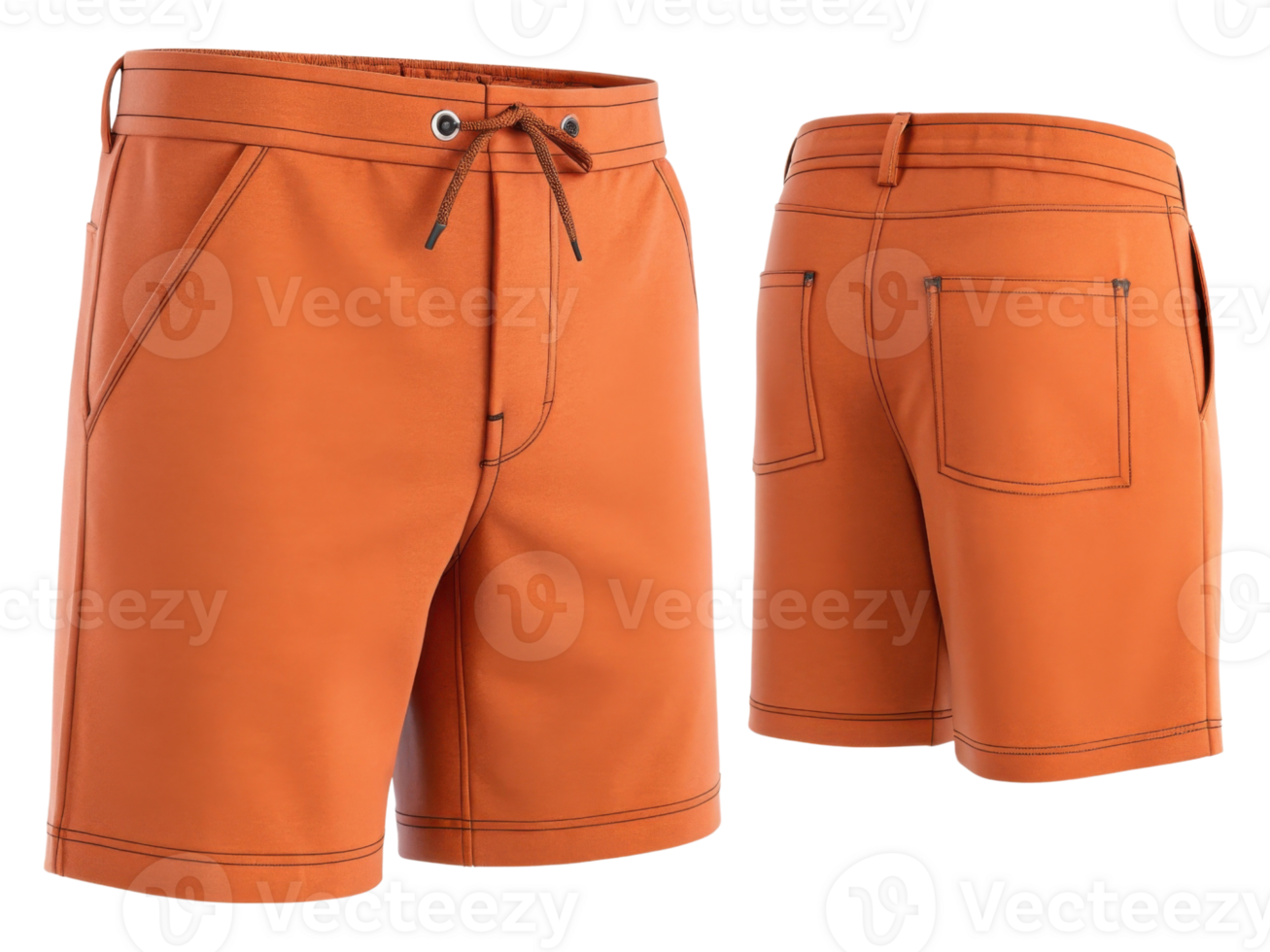 Stylish shorts mockup featuring vibrant orange color with detailed stitching and pockets, perfect for summer wear and casual outings png