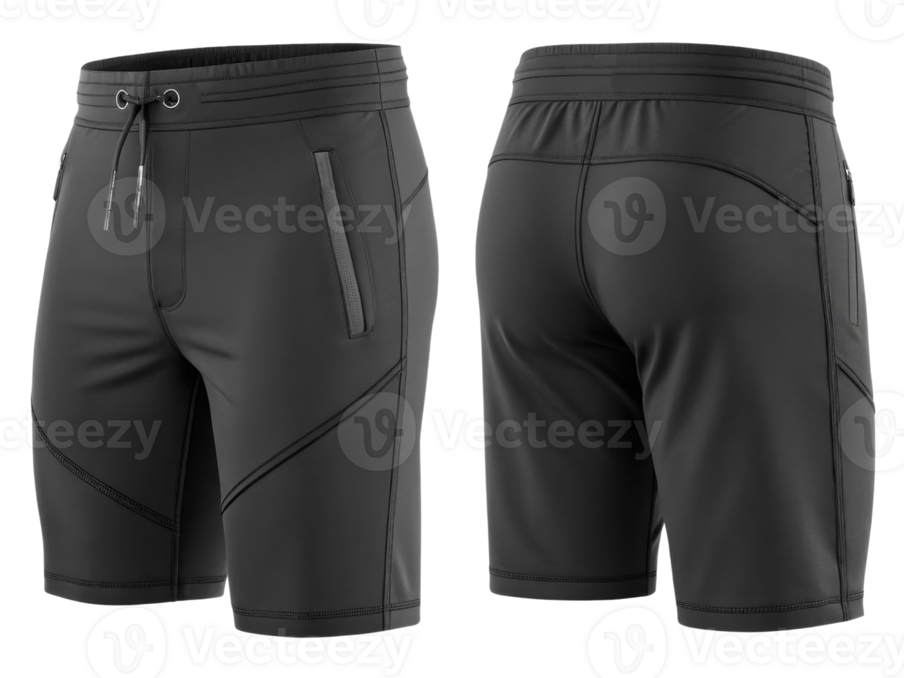 Stylish black shorts mockup featuring sleek design and functional pockets perfect for casual wear or workouts png